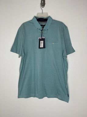 New TED BAKER Green Short Sleeve Polo Contrast Detailing Size 6 / US XXL $118